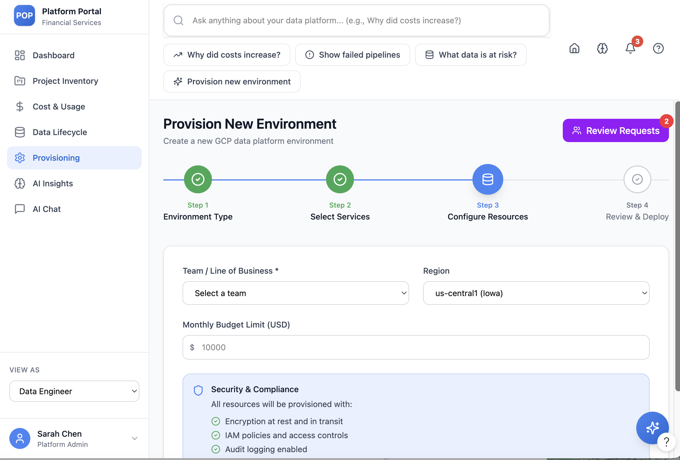Provisioning step 3 — configure resources