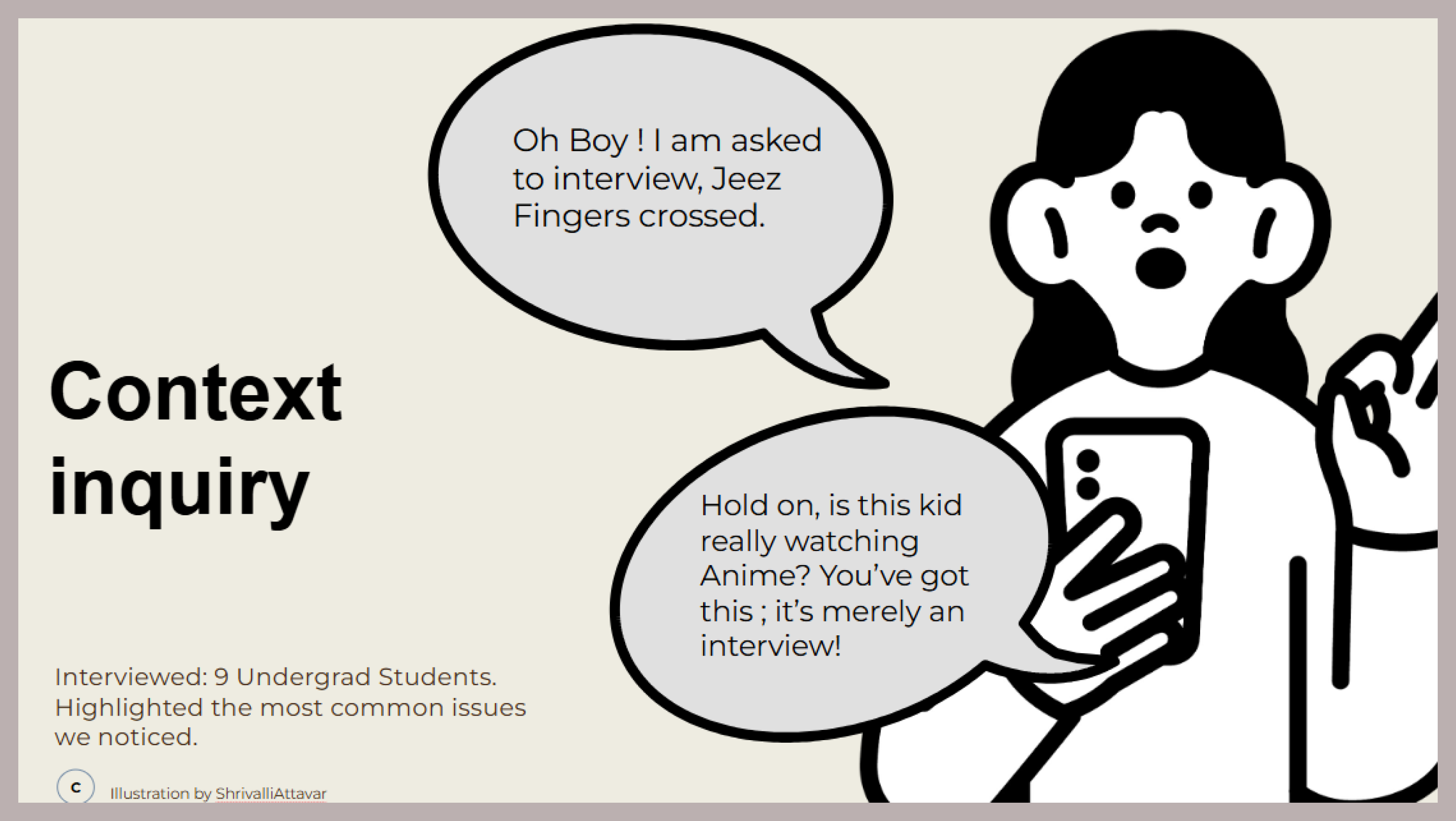 Context inquiry — interviewed 9 undergraduate students