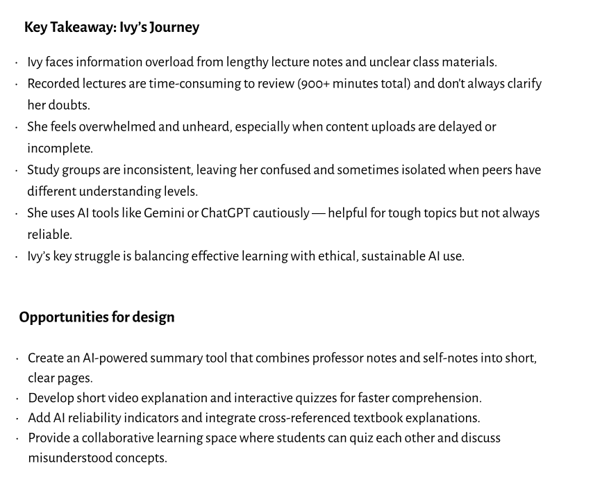 Key takeaway: Ivy's journey and the opportunities for design